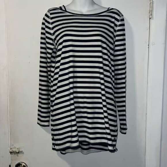 SOFT SURROUNDING Navy Blue Striped Tunic Top With Side Buttons-S - Picture 1 of 5